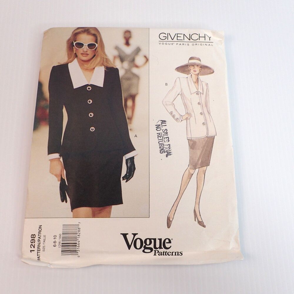 Vtg Vogue Givenchy Paris Original Sewing Pattern 1298 SZ 6 8 10 UNCUT FF